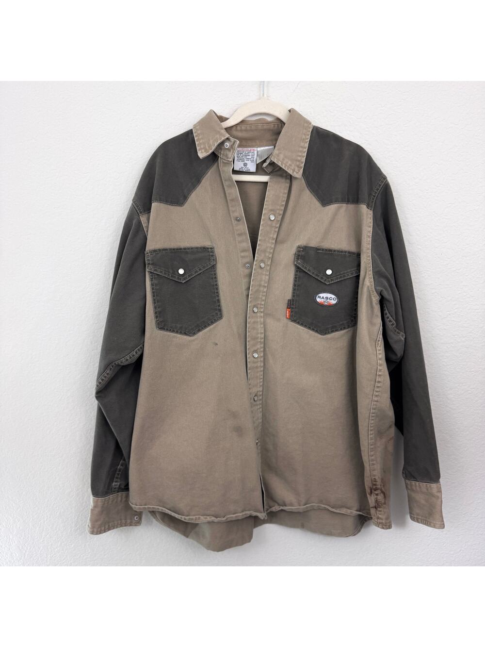 Rasco FR Men Chore Canvas Work Shirt Jacket Size 3XL Flame Resistant Khaki Green
